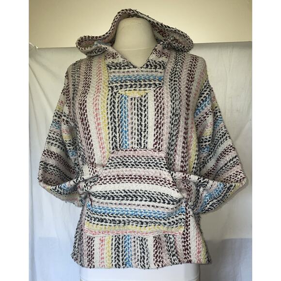 Baja Joe Unisex Pullover Hoodie Size Small Multicolor Rainbow Cotton Blend Boho - Picture 1 of 10